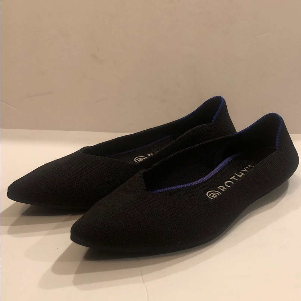Rothy's The Point Black Knit Women's Flats w Blue Trim